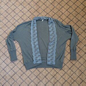 Anthropologie TINY Rosalie Cardigan Sweater Large Open Embroidered Lace Green